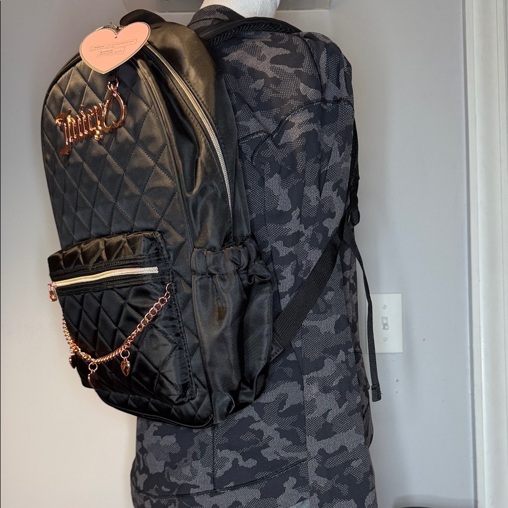 JUICY COUTURE NWT black quilted nylon backpack good storage!